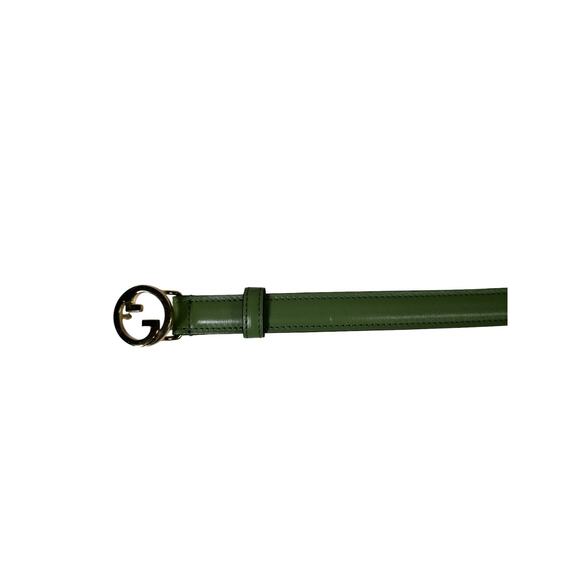 New Auth Gucci Green Leather Blondie Thin Belt IT85 US34 - Picture 5 of 7